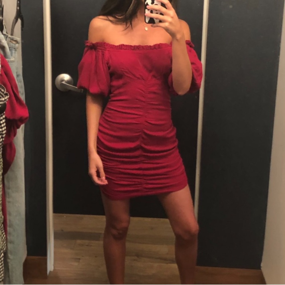 Urban Outfitters Off The Shoulder Dress in Raspberry